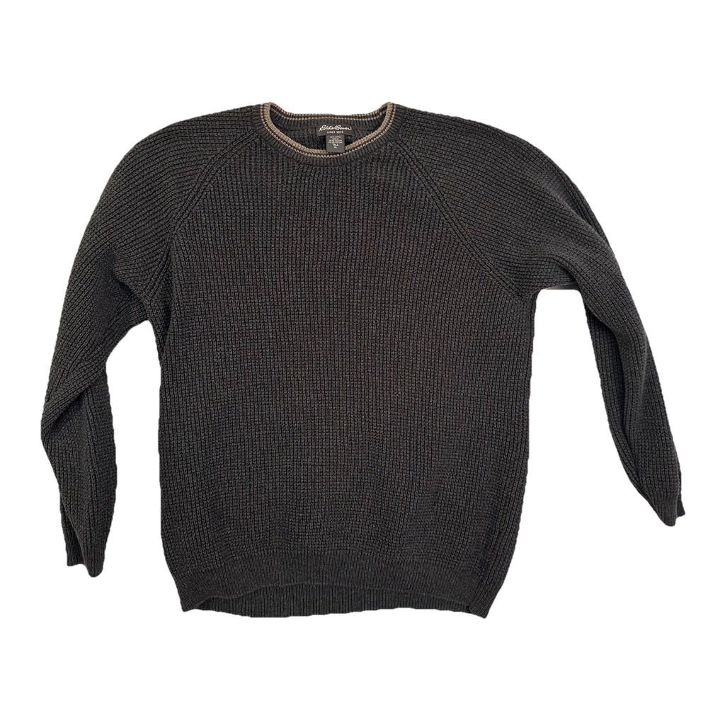 Eddie Bauer Sweater Mens XL Tall Gray Ribbed‎ Crewneck Cotton Knit Pullover